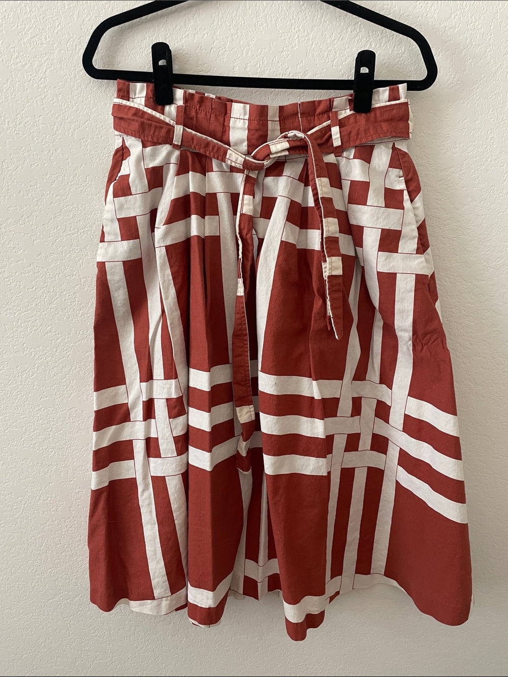 Ann Taylor Rust & White High-Waisted Patterned Skirt with Tie Waist